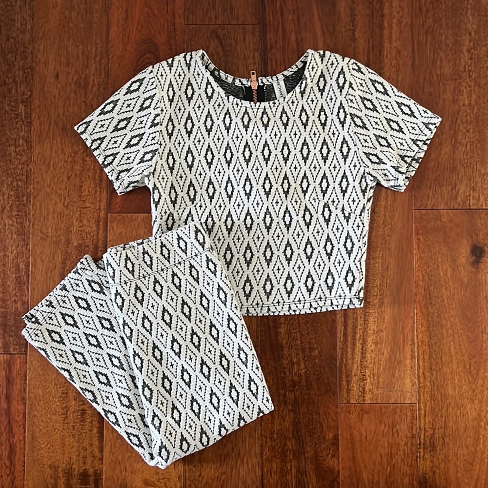 Matching skirt and crop top.